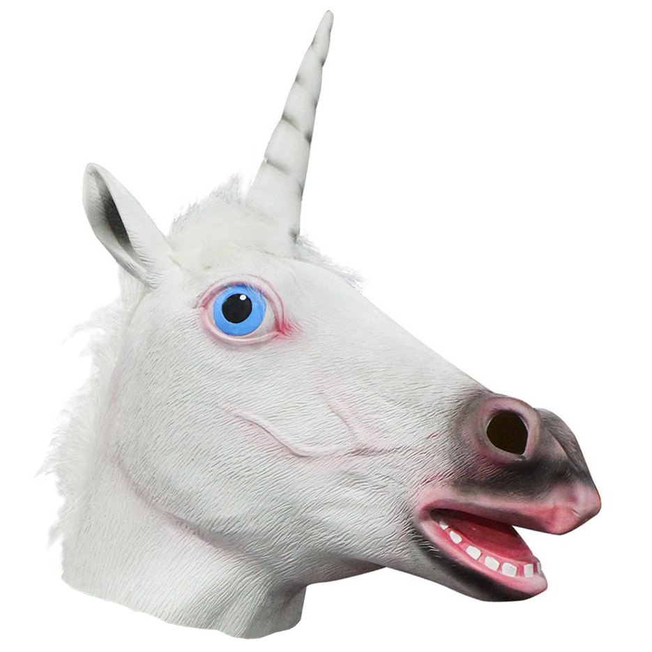 Latex White Unicorn Head Mask for Halloween Costume Party