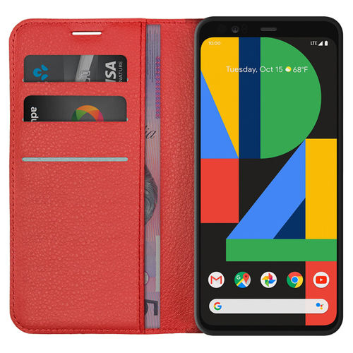 Leather Wallet Case & Card Holder Pouch for Google Pixel 4 XL - Red