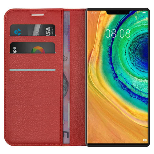 Leather Wallet Case & Card Holder Pouch for Huawei Mate 30 Pro - Red