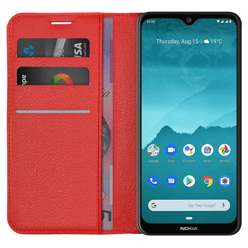 Leather Wallet Case & Card Holder Pouch for Nokia 7.2 / 6.2 - Red
