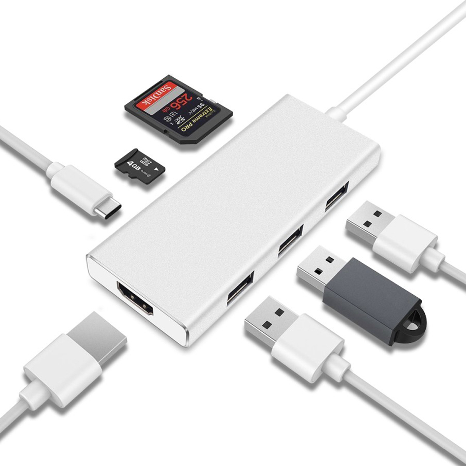 USB Type-C 7in1 Hub Adapter 3 USB 3.0 SD//Micro Card Reader for Macbook Air A1932