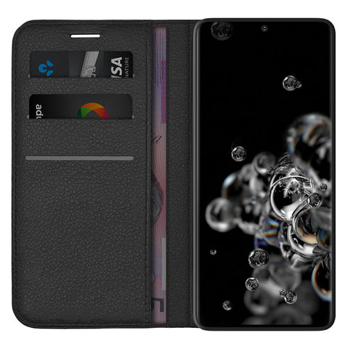 Leather Wallet Case & Card Holder Pouch for Samsung Galaxy S20 Ultra - Black