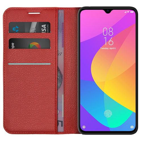 Leather Wallet Case & Card Holder Pouch for Xiaomi Mi 9 Lite - Red