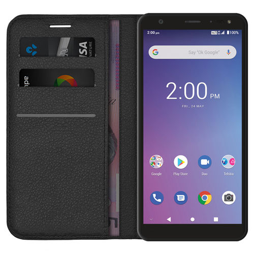 Leather Wallet Case for ZTE Blade A5 (2019) / Telstra Essential Pro - Black