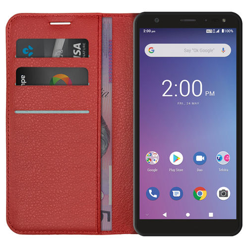 Leather Wallet Case for ZTE Blade A5 (2019) / Telstra Essential Pro - Red