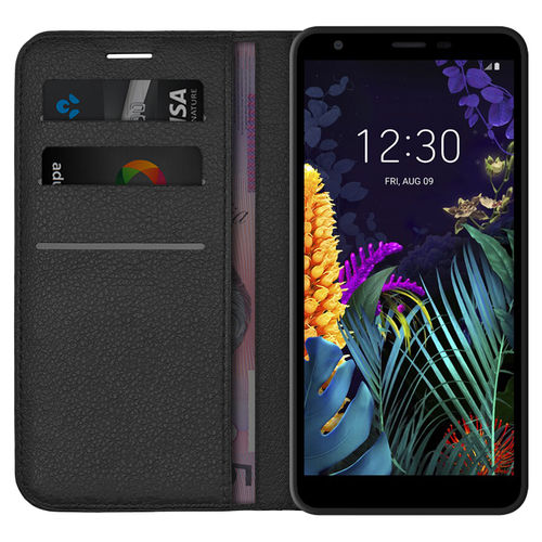Leather Wallet Case & Card Holder Pouch for LG K30 (2019) - Black