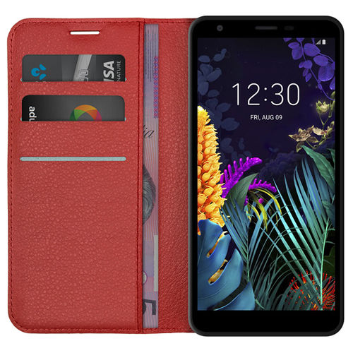 Leather Wallet Case & Card Holder Pouch for LG K30 (2019) - Red