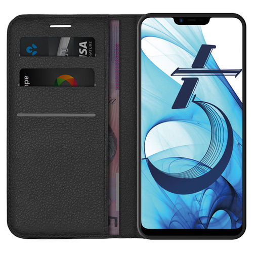Leather Wallet Case & Card Holder Pouch for Oppo A3s / AX5 - Black