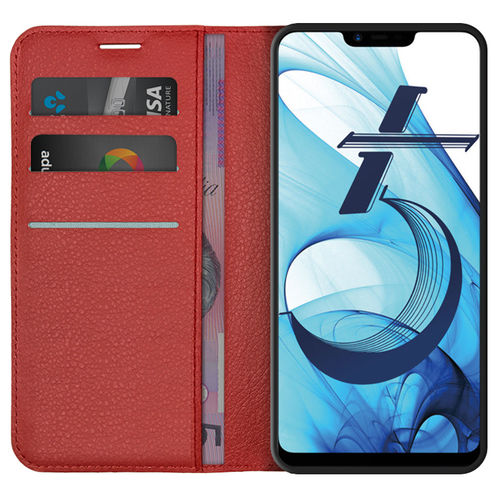 Leather Wallet Case & Card Holder Pouch for Oppo A3s / AX5 - Red