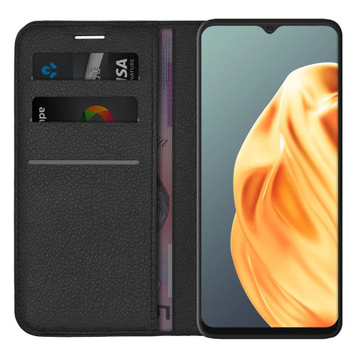 Leather Wallet Case & Card Holder Pouch for Oppo A91 - Black