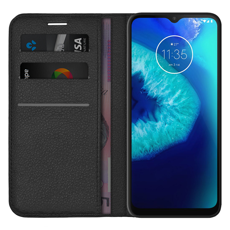 Leather Wallet Case Card Holder Pouch for Motorola Moto G8 Power Lite  Black