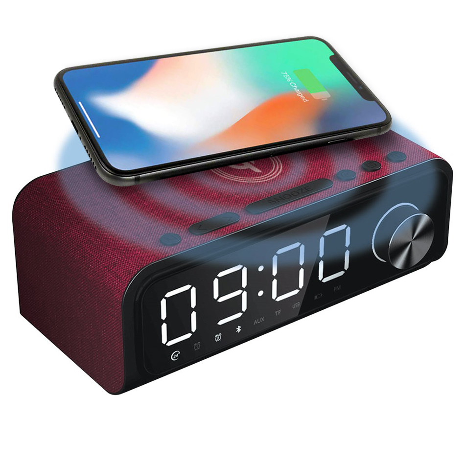 BUFFBEE 5 Wake Up Sounds 10W Fast Wireless Charger Station & USB Port Full Brightness Dimmer for Bedroom Digital Alarm Clock FM Radio Volume Control 