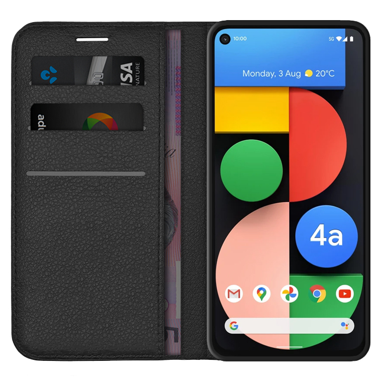 Leather Wallet Case Card Holder Pouch for Google Pixel 4a 5G Black