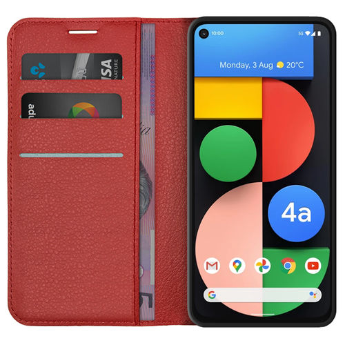 Leather Wallet Case & Card Holder Pouch for Google Pixel 4a 5G - Red