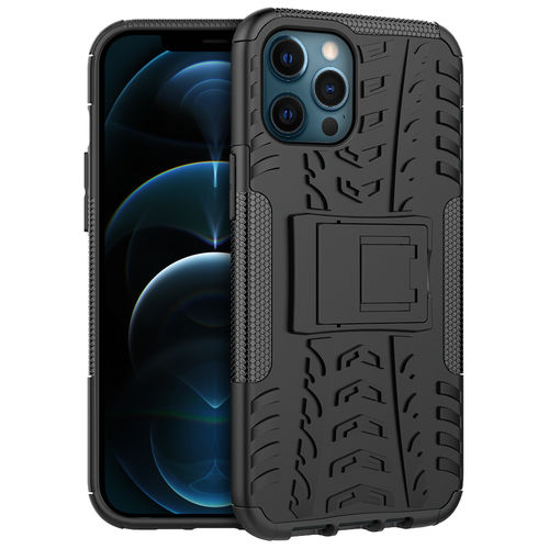 Dual Layer Rugged Tough Case & Stand for Apple iPhone 12 Pro Max - Black