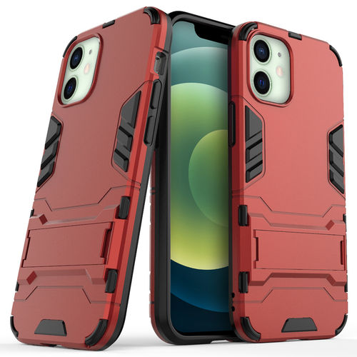 Slim Armour Tough Shockproof Case & Stand for Apple iPhone 12 Mini - Red