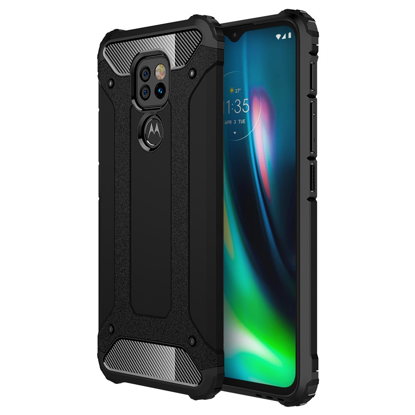 Military Defender Tough Shockproof Case for Motorola Moto G9 Play Black - Main Image