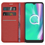 Leather Wallet Case & Card Holder Pouch for Alcatel 1SE (2020) - Red