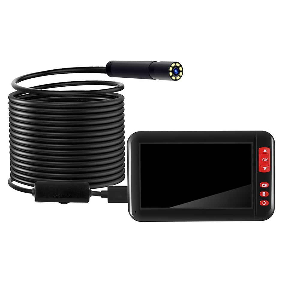 ETE ETMATE Industrial Endoscope with 4.3 inch 1080P HD Display IP67 Waterproof 8 LEDs 8mm Mini Lens Camera with 10 Meters Semi-Rigid Cable 
