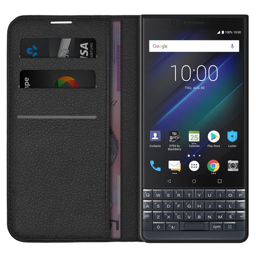 Leather Wallet Case & Card Holder Pouch for BlackBerry KEY2 LE - Black