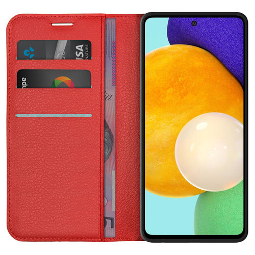 Leather Wallet Case & Card Holder Pouch for Samsung Galaxy A52 / A52s - Red