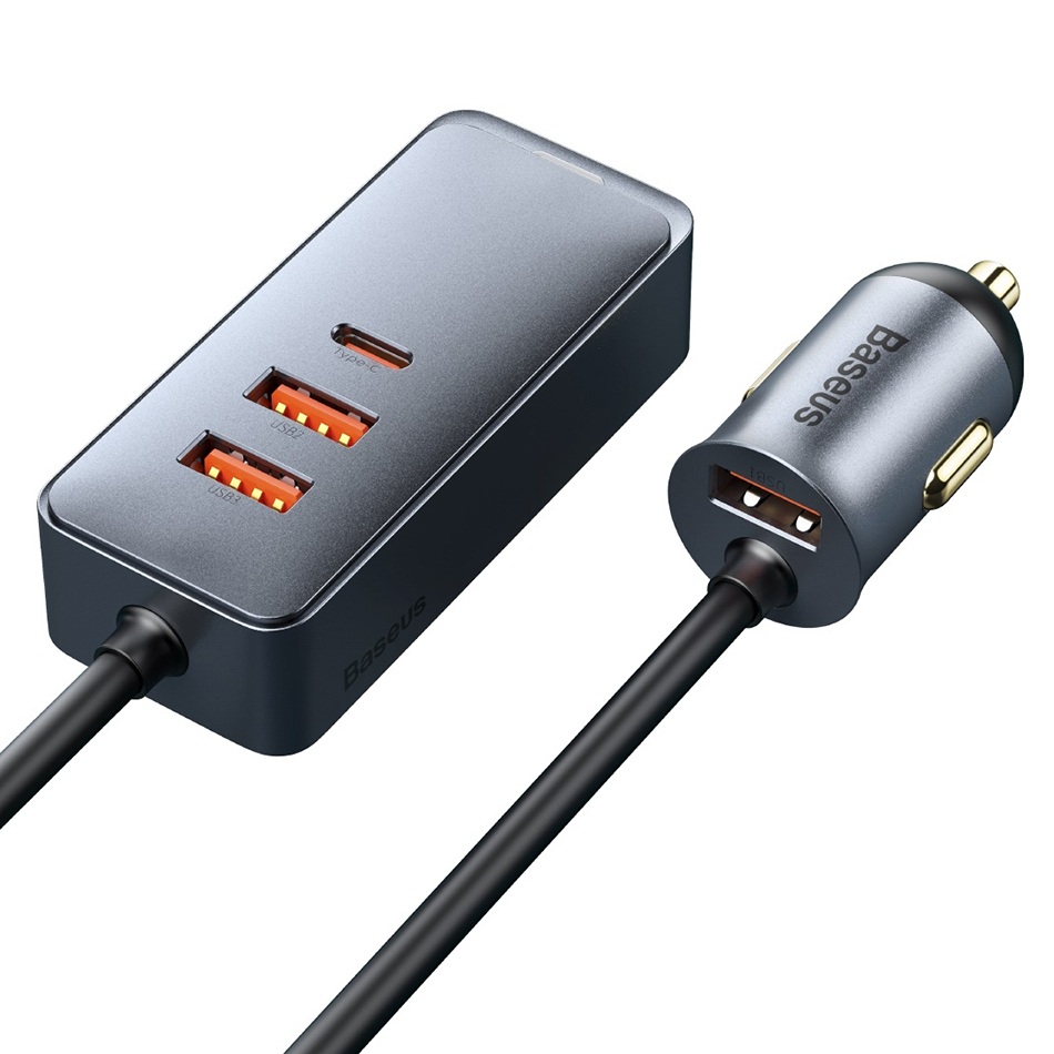 Baseus 120W 4-Port USB Type-C Car Charger Extension Cable (1.5m)