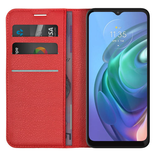 Leather Wallet Case & Card Holder Pouch for Motorola Moto G10 / G30 - Red