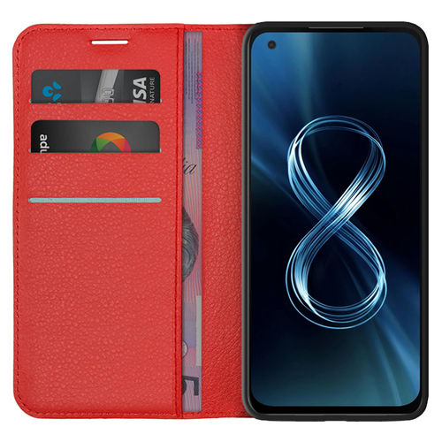 Leather Wallet Case & Card Holder Pouch for Asus Zenfone 8 - Red
