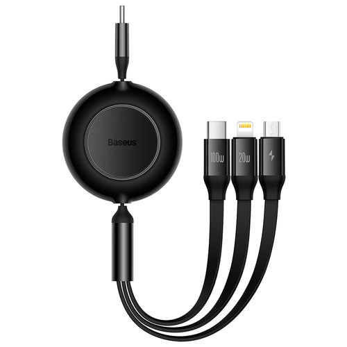 Baseus (3-in-1) Retractable (100W) USB Type-C / Lightning / Micro Charging Cable (1.2m)