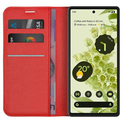 Leather Wallet Case & Card Holder Pouch for Google Pixel 6 - Red