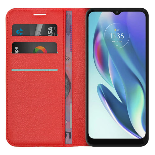 Leather Wallet Case & Card Holder Pouch for Motorola Moto G50 5G - Red