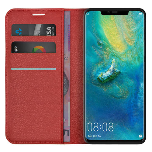Leather Wallet Case & Card Holder Pouch for Huawei Mate 20 Pro - Red