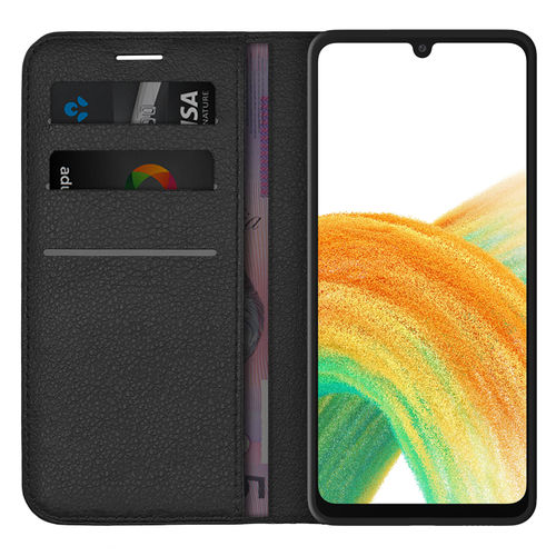Leather Wallet Case & Card Holder Pouch for Samsung Galaxy A33 5G - Black