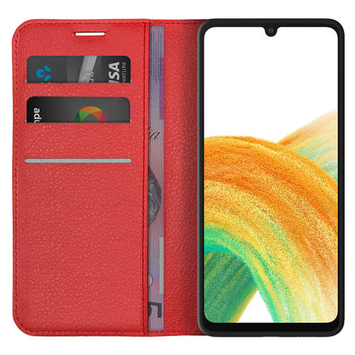 Leather Wallet Case & Card Holder Pouch for Samsung Galaxy A33 5G - Red