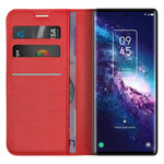 Leather Wallet Case & Card Holder Pouch for TCL 20 Pro 5G - Red