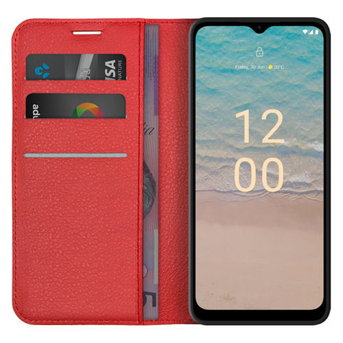 Leather Wallet Case & Card Holder Pouch for Nokia G22 - Red