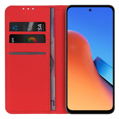 Leather Wallet Case & Card Holder Pouch for Xiaomi Redmi 12 - Red
