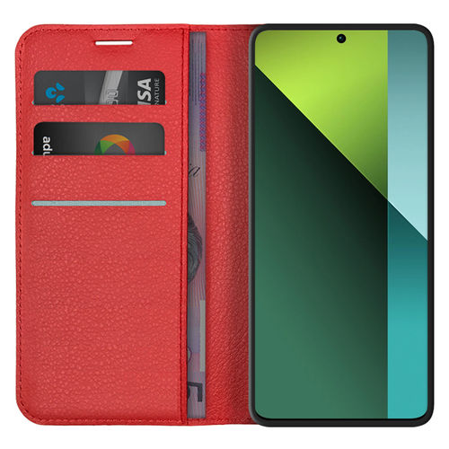 Leather Wallet Case & Card Holder Pouch for Xiaomi Redmi Note 13 Pro 5G - Red