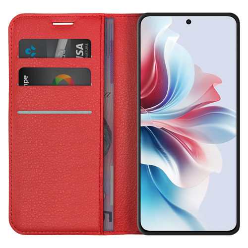 Leather Wallet Case & Card Holder Pouch for Oppo Reno11 F - Red