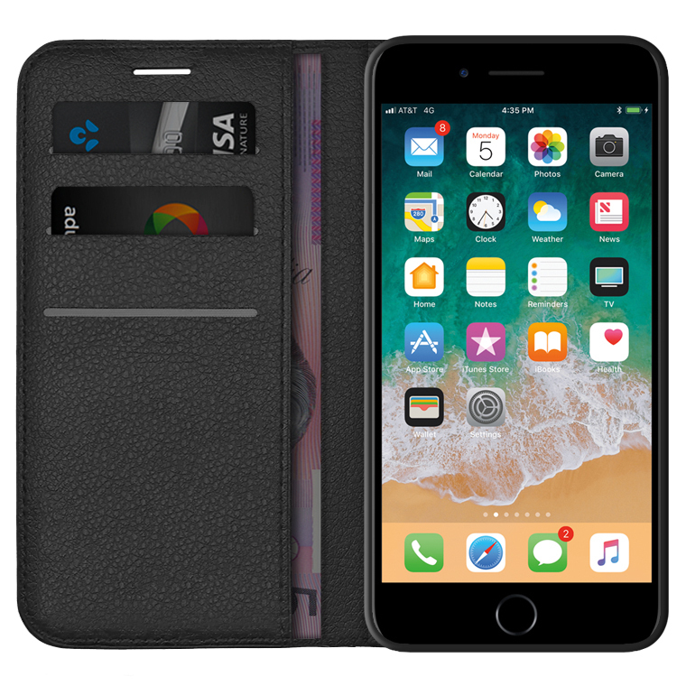 Leather Wallet Case For Apple Iphone 8 Plus 7 Plus Black