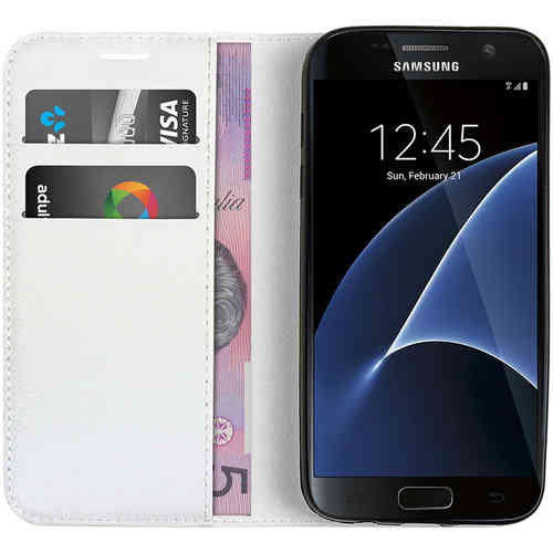 Leather Wallet Case & Card Holder Pouch for Samsung Galaxy S7 - White