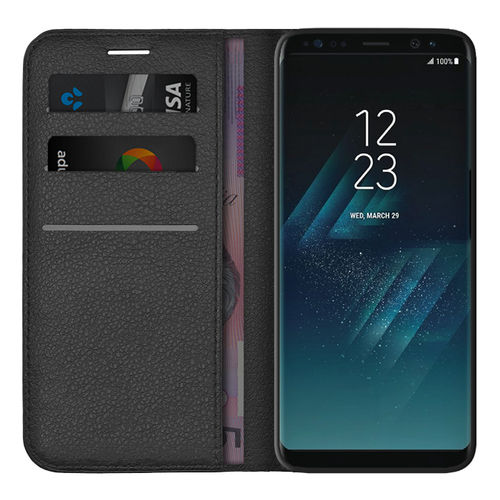 Leather Wallet Case & Card Holder Pouch for Samsung Galaxy S8 - Black