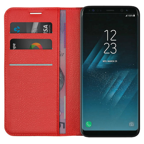 Leather Wallet Case & Card Holder Pouch for Samsung Galaxy S8 - Red