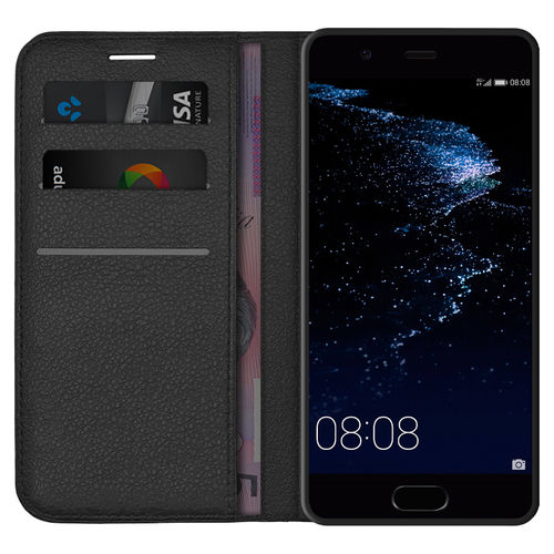 Leather Wallet Case & Card Holder Pouch for Huawei P10 - Black
