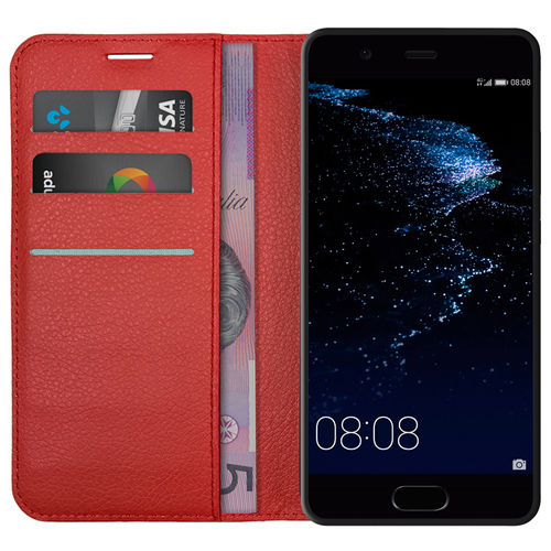 Leather Wallet Case & Card Holder Pouch for Huawei P10 - Red