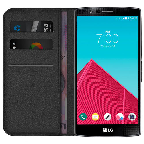 Leather Wallet Case & Card Holder Pouch for LG G4 - Black