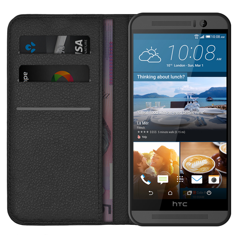 leather wallet case for htc one m9 black