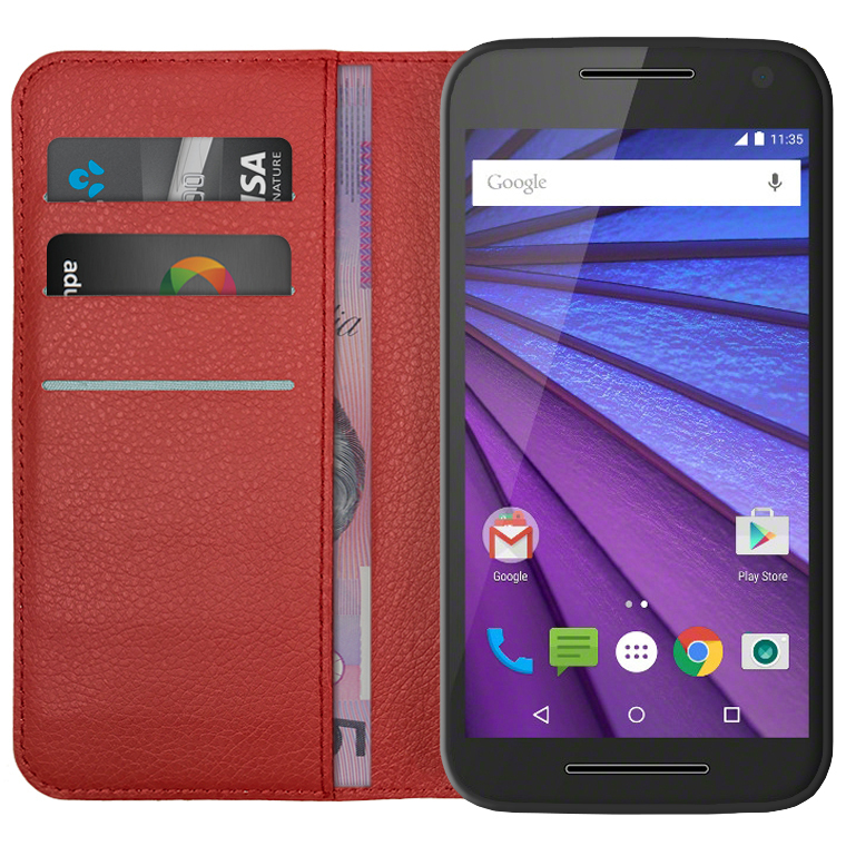 heel fijn Verslinden achter Leather Wallet Case for Motorola Moto G (3rd Gen) - Red