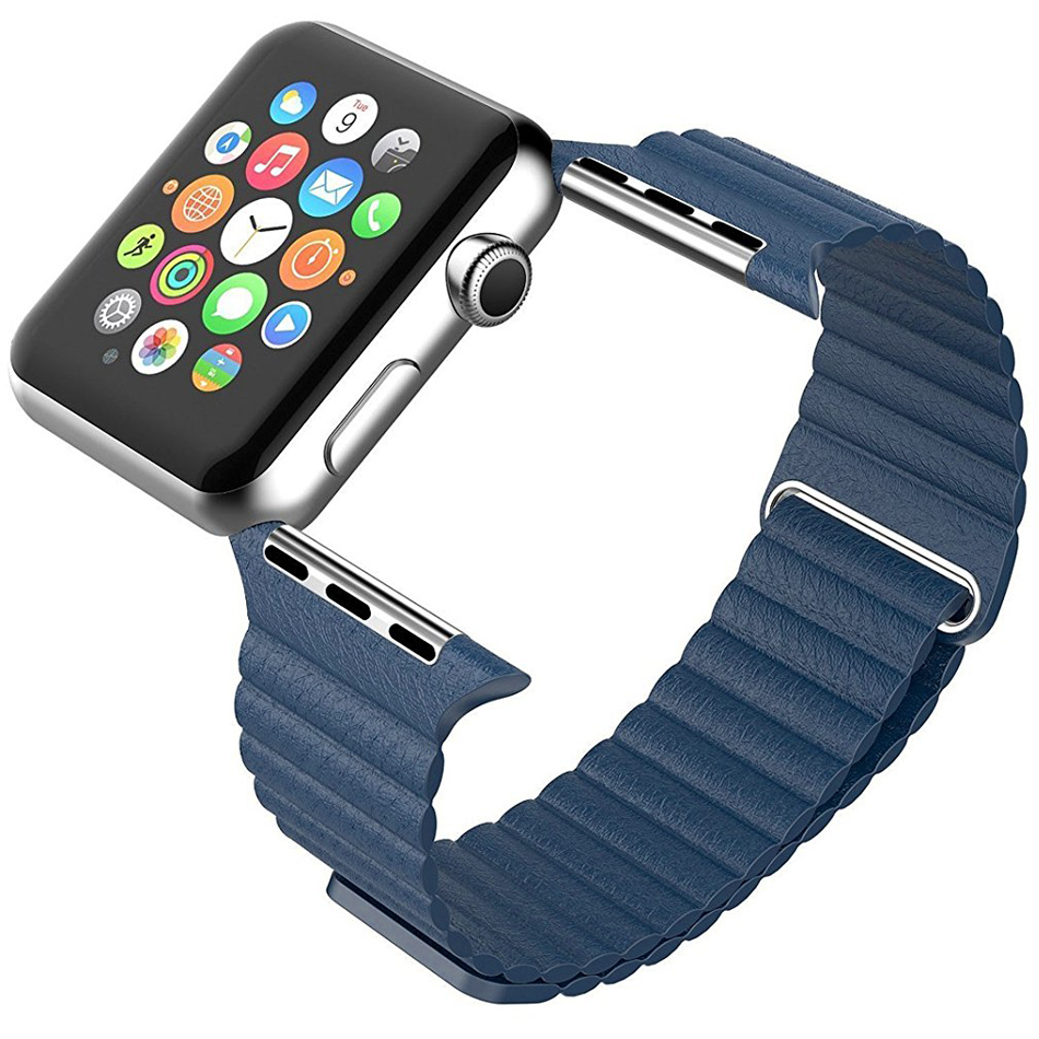 Leather Loop Band Magnetic Clasp Strap for Apple Watch 38mm 40mm 41mm Blue