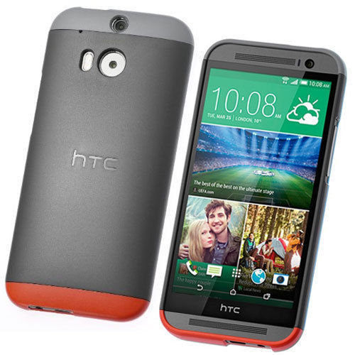 Double Dip Hard Shell Case for HTC One M8 - Grey / Red / Blue